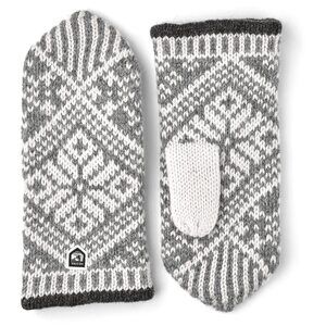 1455 Womens Wool Mittens: Nordic Knit Winter Glovess, Grey/off White